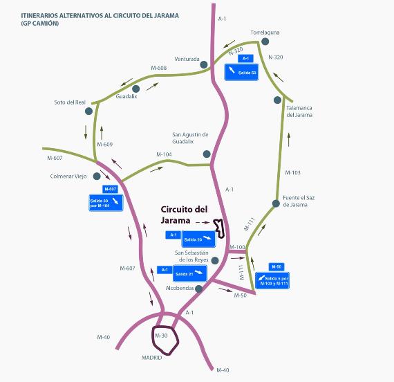 Imagen del mapa del itinerario alternativo al circuito del Jarama