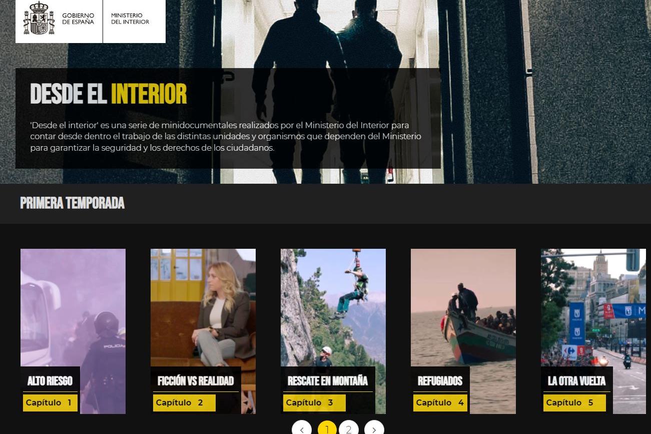 Imagen de la web creada por el Ministerio del Interior creada para que los espectadores podrán navegar por los diez capítulos de la primera temporada