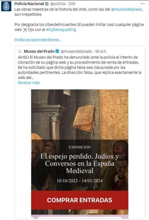 La Policía Nacional tumba una web fraudulenta que suplantaba el portal oficial del Museo del Prado