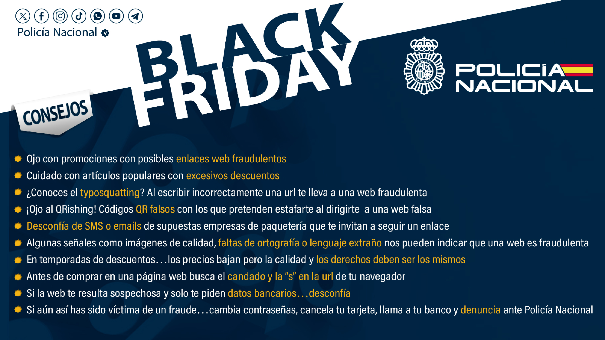 La Policía Nacional elabora un decálogo para que el “Black Friday” no se convierta en un “Bad Friday” para tu bolsillo