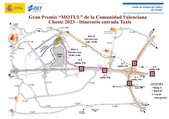 Imagen del mapa del itinerarios de Acceso de los taxis al Circuito
